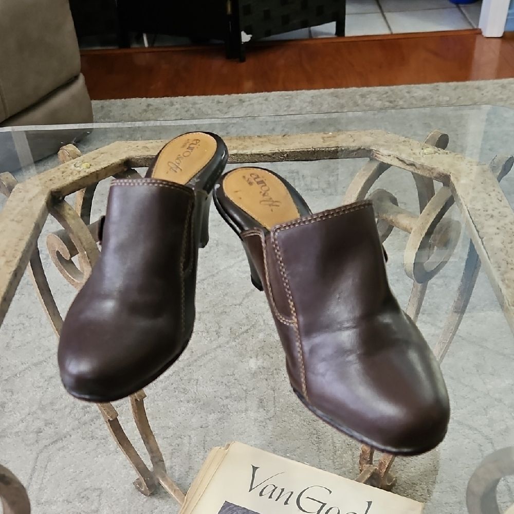 EuroSoft by Sofft Brown Leather Mules 8 Comfort Slip On Clog Sz 8